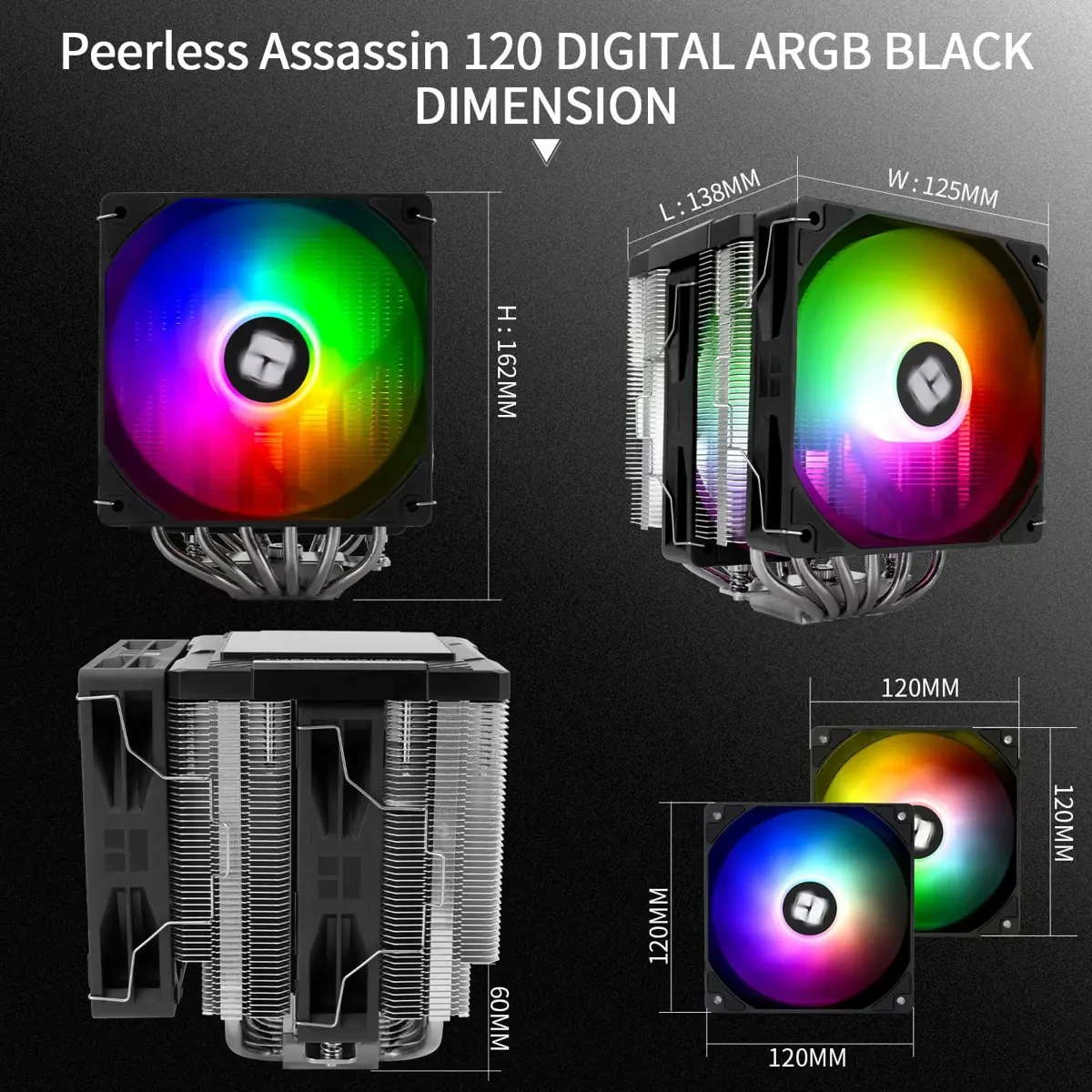 Thermalright Peerless Assassin 120 Digital ARGB Black CPU Air Cooler, Digital Screen Top Cover, 6 Heatpipes Computer CPU Cooler - Image 6