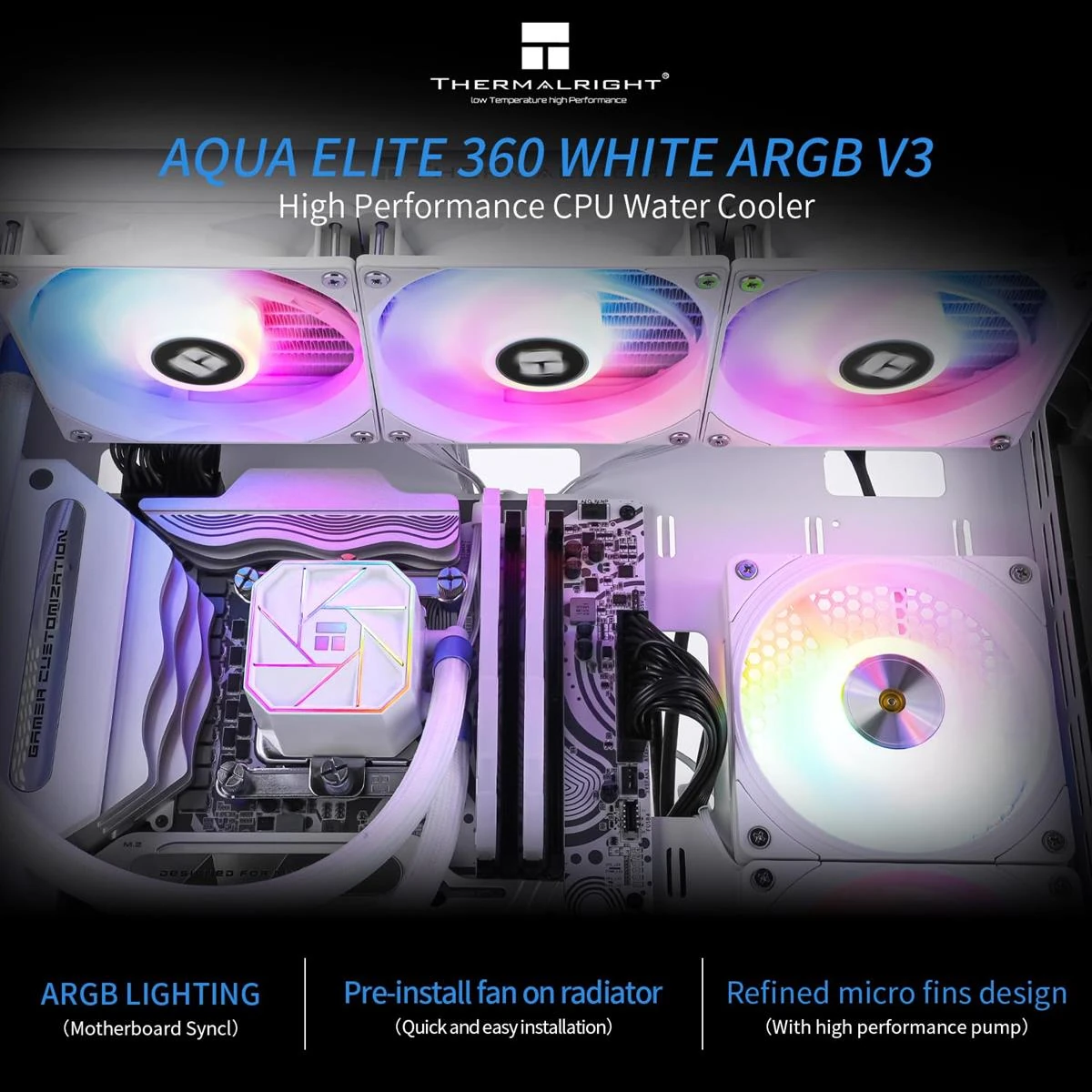 Thermalright Aqua Elite 240 V3 ARGB AIO 240mm Liquid CPU Cooler - White - Image 2