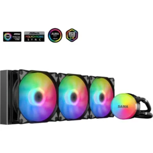 Sama SL360 Liquid CPU Cooler 360mm Addressable RGB Pump PWM & FDB Fans AIO Water Cooler - Black