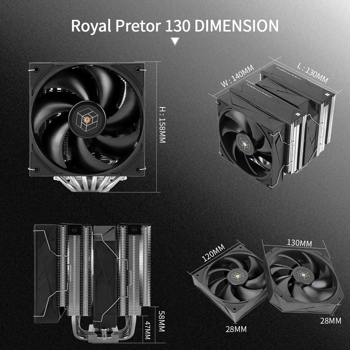 Thermalright Royal Pretor 130 CPU Air Cooler, Computer Double Towers Radiator, 6 Heat Pipes CPU Cooler, Dual PWM Fans, High Performance PC Cooling - Image 6