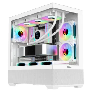 Sama Neview SV02 PC Case ATX 3x 120mm ARGB Fans (2 x MB Side, 1 x Rear) Pre-Installed, USB 3.0 Mid Tower Computer Case with Dual Tempered Glass, Gaming PC Case, White
