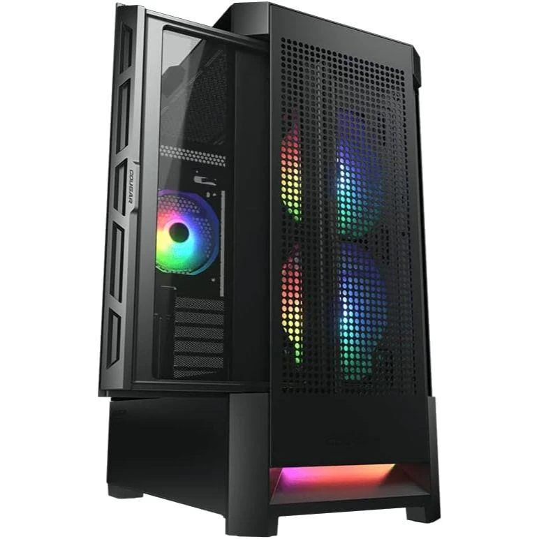 Cougar Airface RGB E-ATX Mid Tower PC Case, Tempered Glass, Mesh Front Panels, Up to 280mm Radiator Support, Pre-Installed ARGB Fans, LED Strip - Black - Image 2
