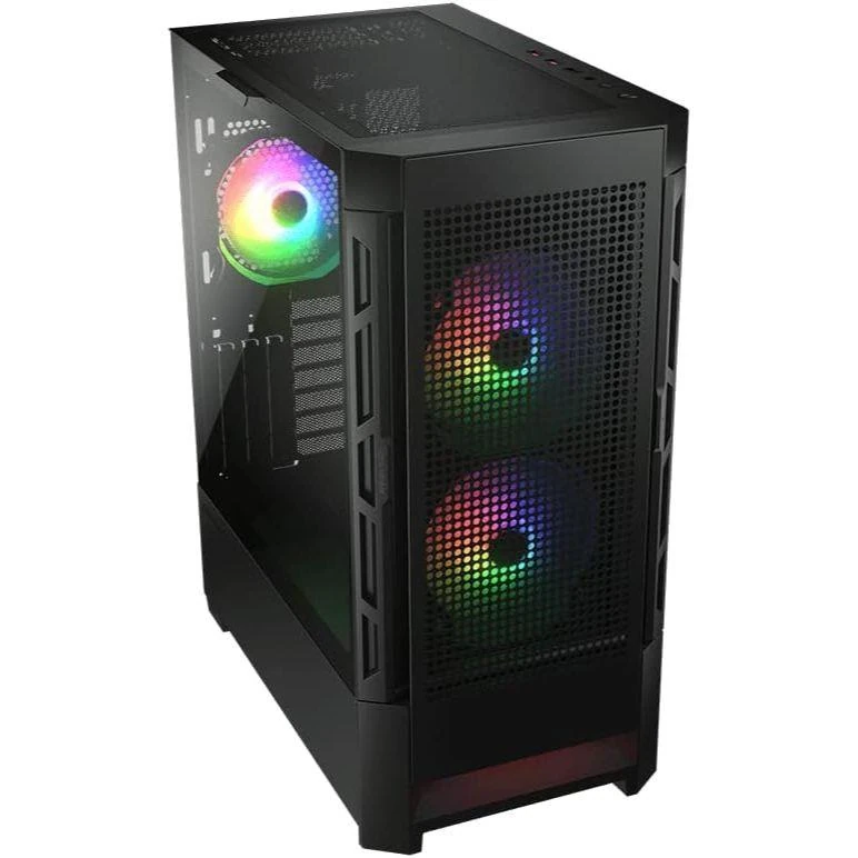 Cougar Airface RGB E-ATX Mid Tower PC Case, Tempered Glass, Mesh Front Panels, Up to 280mm Radiator Support, Pre-Installed ARGB Fans, LED Strip - Black - Image 4