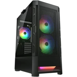 Cougar Airface RGB E-ATX Mid Tower PC Case, Tempered Glass, Mesh Front Panels, Up to 280mm Radiator Support, Pre-Installed ARGB Fans, LED Strip - Black