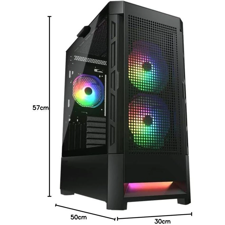 Cougar Airface RGB E-ATX Mid Tower PC Case, Tempered Glass, Mesh Front Panels, Up to 280mm Radiator Support, Pre-Installed ARGB Fans, LED Strip - Black - Image 7