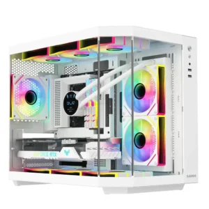 Sama Neview 2771 White Dual USB3.0, Tempered Glass Micro-ATX Tower Gaming Computer Case w/ 3 x ARGB LED Fans (2 x120mm MB Side, 1 x120mm Rear) Pre-Installed