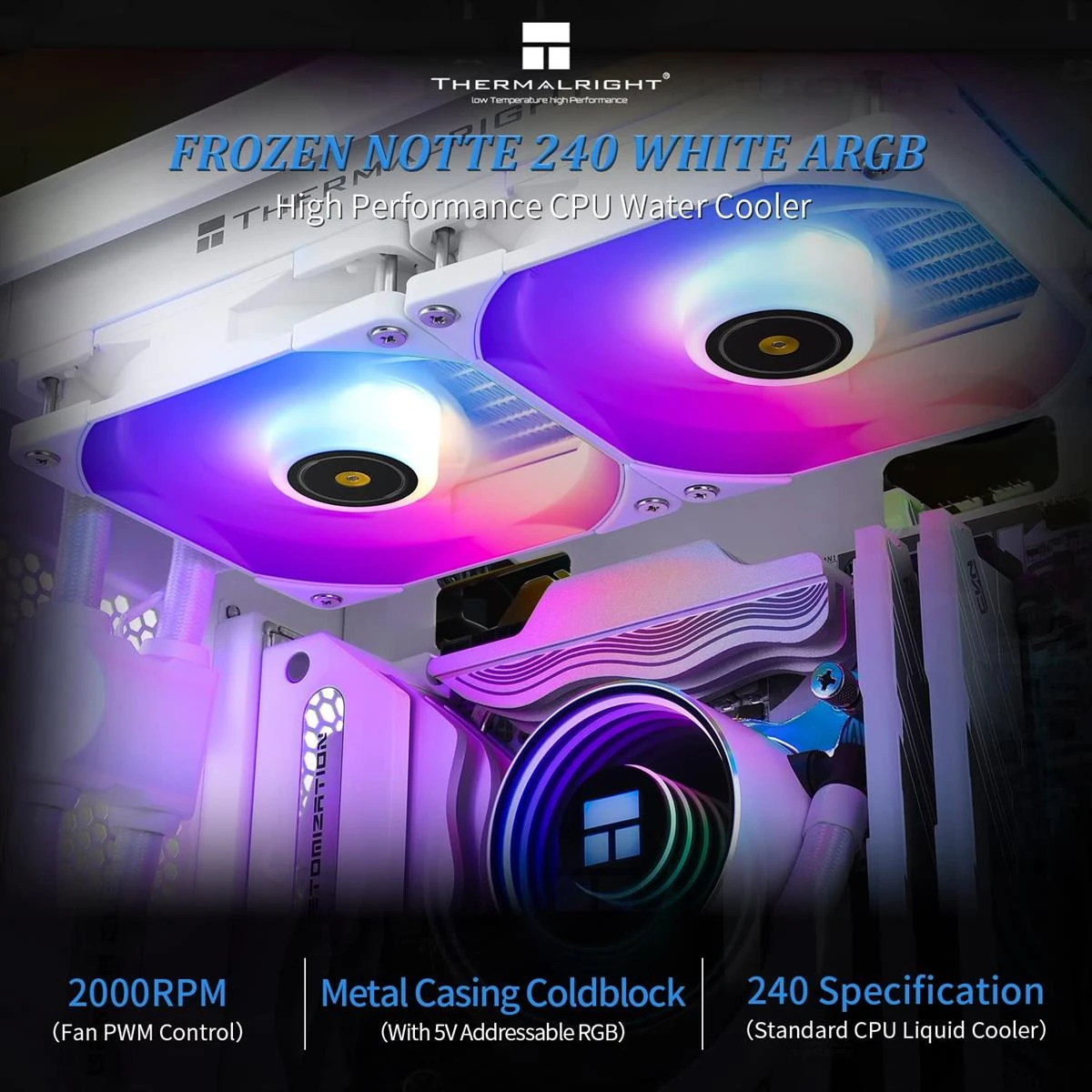 Thermalright Frozen Notte 240 White ARGB AIO 240mm Liquid CPU Cooler - Image 2