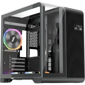 1st Player RT5 ARGB Micro-ATX Black PC Gaming Case - Dual Chamber, Digital Display and Curved Panoramic Tempered Glass (3 x ARGB Fans Pre-installed)