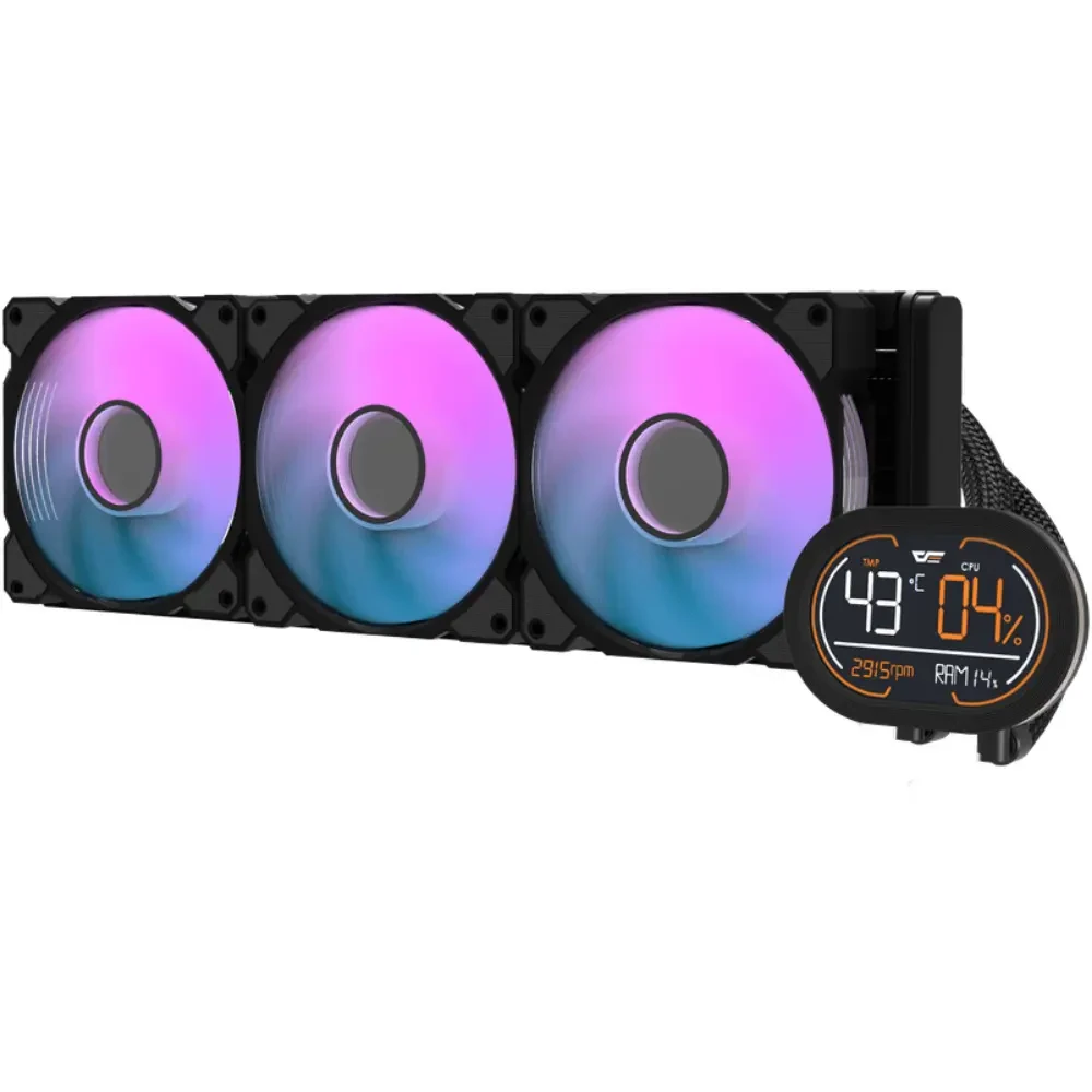DarkFlash Wave DH360D ARGB Display AIO 360mm Liquid CPU Cooler – Black
