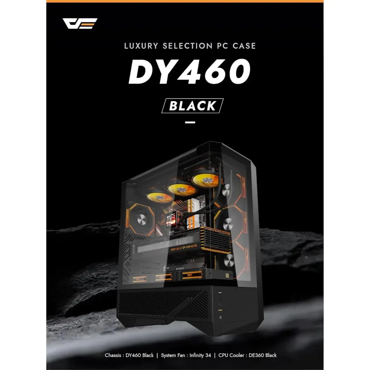 DarkFlash DY460 ATX Full-Tower PC Gaming Case, High Airflow, 330° Full-View Tempered Glass Panels, Separate PSU Chamber, Supports RTX 5090 up to 400mm, 360mm Radiator Support, USB-C, Black - Image 2