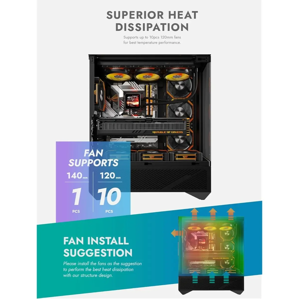 DarkFlash DY460 ATX Full-Tower PC Gaming Case, High Airflow, 330° Full-View Tempered Glass Panels, Separate PSU Chamber, Supports RTX 5090 up to 400mm, 360mm Radiator Support, USB-C, Black - Image 5