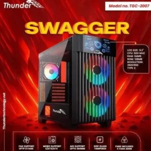 Thunder Swagger TGC-2007 Mid-Tower ATX Gaming Case with LCD Display, 3x ARGB Infinity Fans, Black
