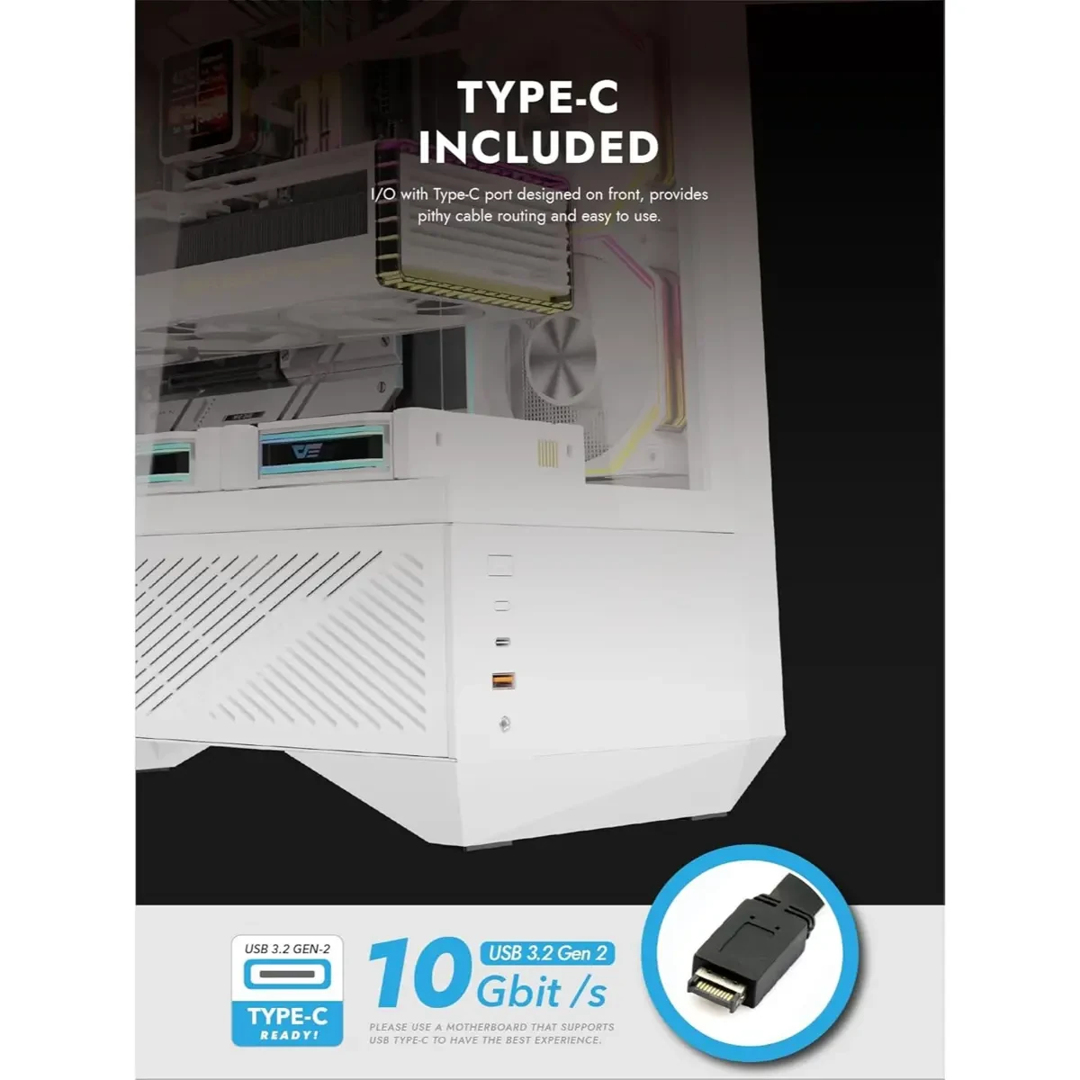 DarkFlash DY460 ATX Full-Tower PC Gaming Case, High Airflow, 330° Full-View Tempered Glass Panels, Separate PSU Chamber, Supports RTX 5090 up to 400mm, 360mm Radiator Support, USB-C, White - Image 6