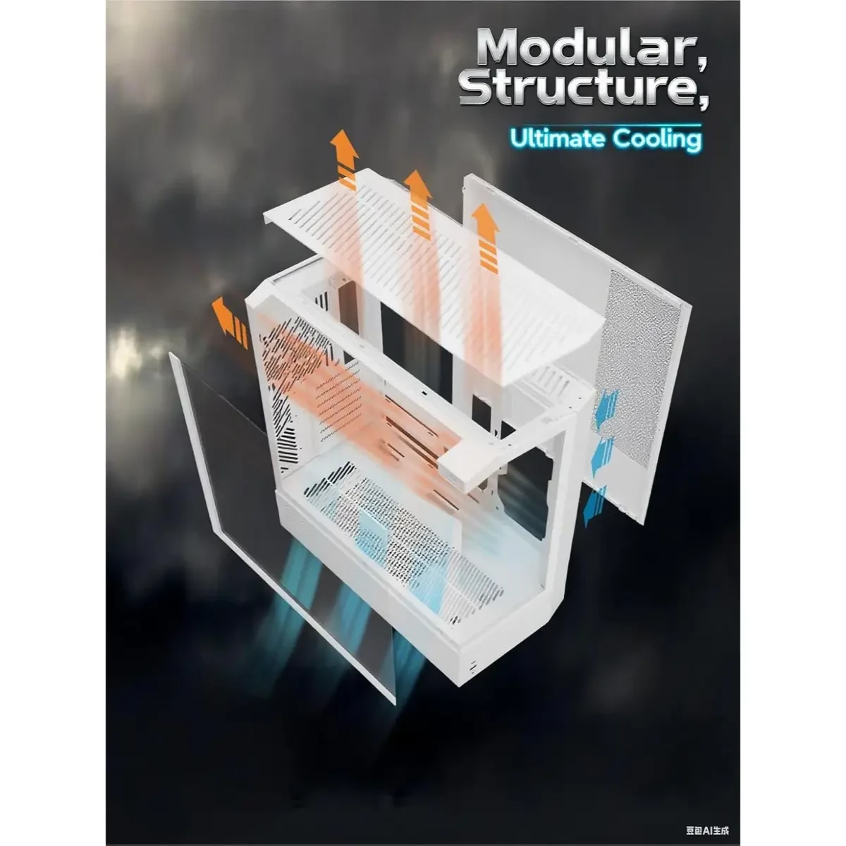 DarkFlash DY460 ATX Full-Tower PC Gaming Case, High Airflow, 330° Full-View Tempered Glass Panels, Separate PSU Chamber, Supports RTX 5090 up to 400mm, 360mm Radiator Support, USB-C, White - Image 7