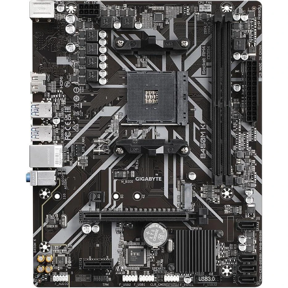 Gigabyte B450M K AMD AM4 microATX Motherboard, GbE LAN, Bandwidth Management, PCIe Gen3 x4 M.2, Anti-Sulfur Resistor Design - Image 2