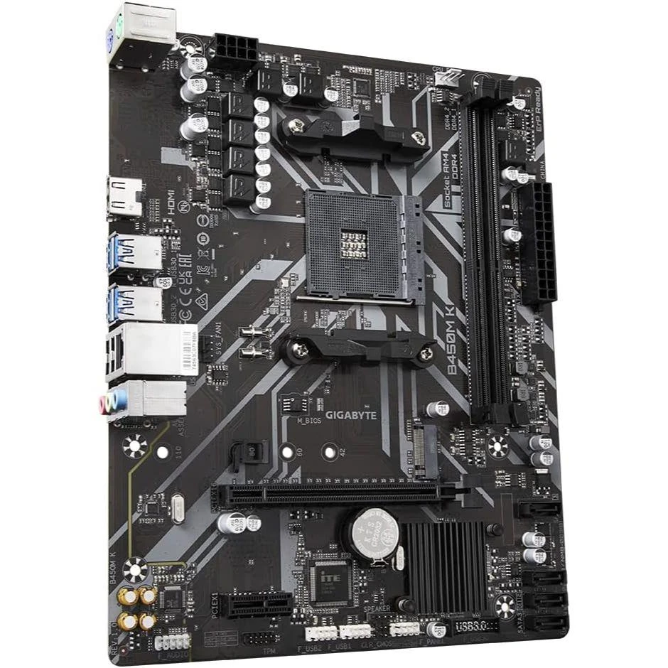 Gigabyte B450M K AMD AM4 microATX Motherboard, GbE LAN, Bandwidth Management, PCIe Gen3 x4 M.2, Anti-Sulfur Resistor Design - Image 3