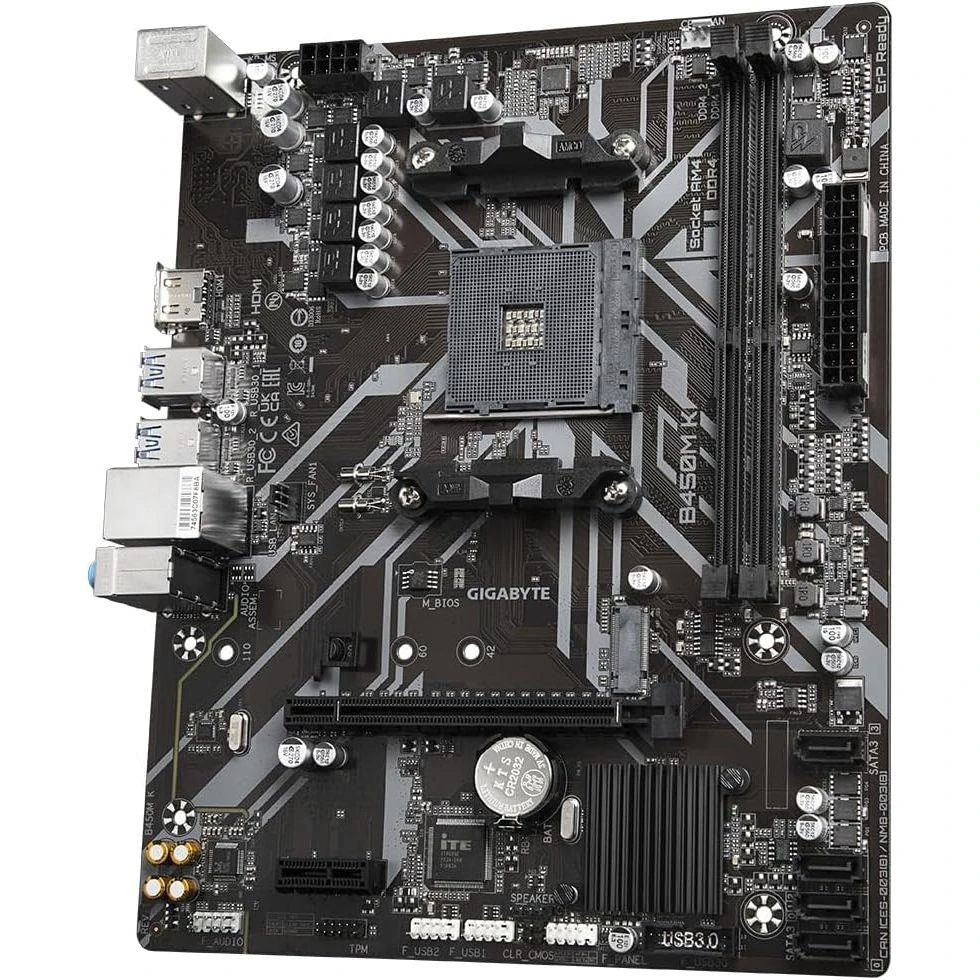 Gigabyte B450M K AMD AM4 microATX Motherboard, GbE LAN, Bandwidth Management, PCIe Gen3 x4 M.2, Anti-Sulfur Resistor Design - Image 4