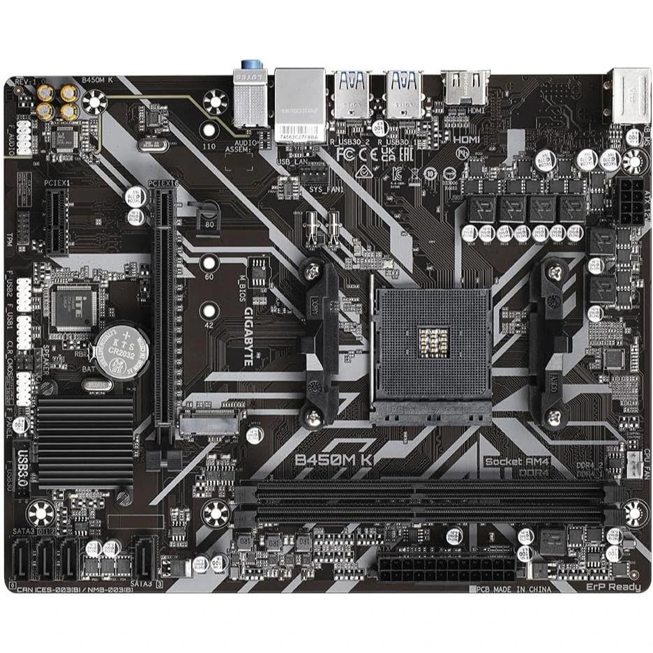 Gigabyte B450M K AMD AM4 microATX Motherboard, GbE LAN, Bandwidth Management, PCIe Gen3 x4 M.2, Anti-Sulfur Resistor Design - Image 5