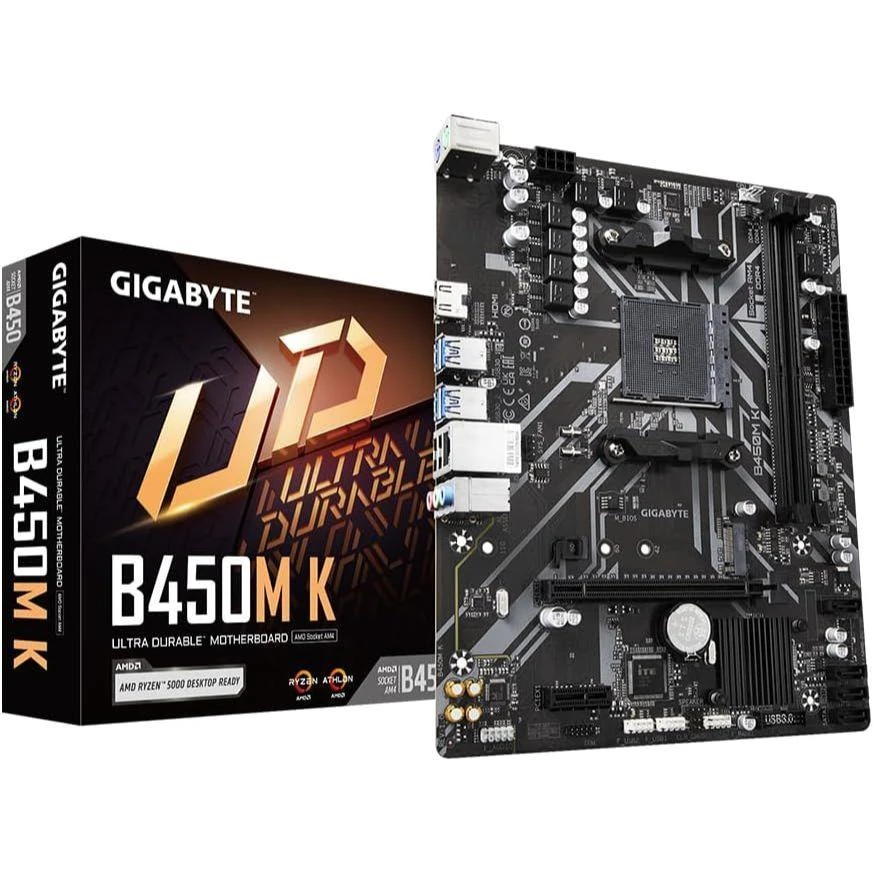 Gigabyte B450M K AMD AM4 microATX Motherboard, GbE LAN, Bandwidth Management, PCIe Gen3 x4 M.2, Anti-Sulfur Resistor Design