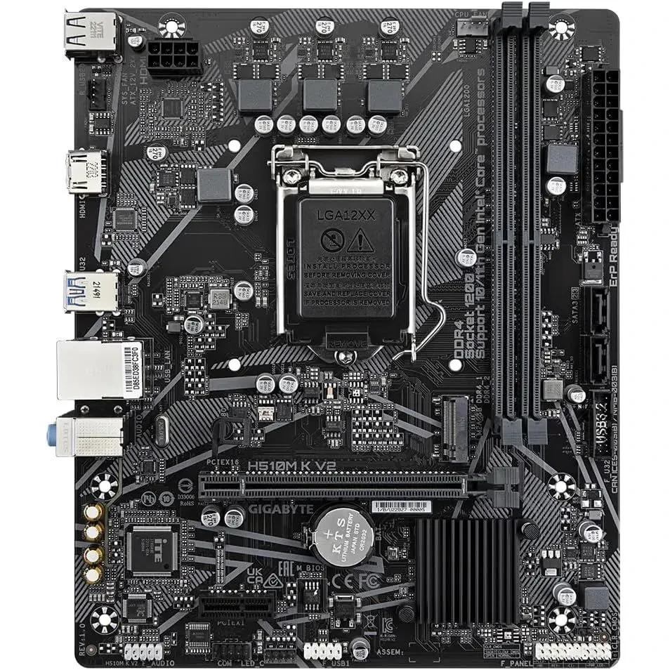 Gigabyte H510M K V2 Motherboard - Supports Intel Core 11th CPUs, up to 3200MHz DDR4 (OC), 1xPCIe 3.0 M.2, GbE LAN, USB 3.2 Gen 1 - Image 2
