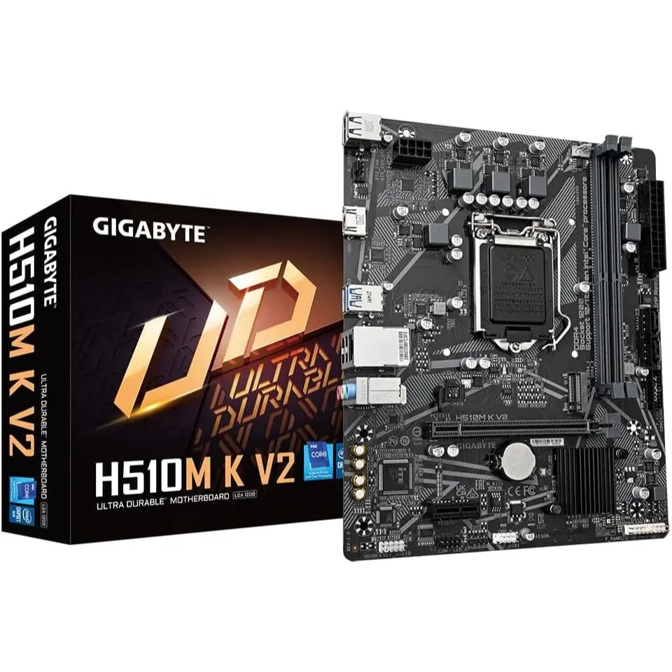 Gigabyte H510M K V2 Motherboard - Supports Intel Core 11th CPUs, up to 3200MHz DDR4 (OC), 1xPCIe 3.0 M.2, GbE LAN, USB 3.2 Gen 1