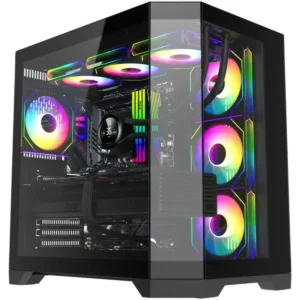 GameMax Hype-A BK Mid-Tower ATX Tempered Glass Computer Case w/4 x PWM ARGB Fans (3 x MB side, 1 x Rear) Pre-Installed, Support 4090 GPU and 360mm AIO - Black