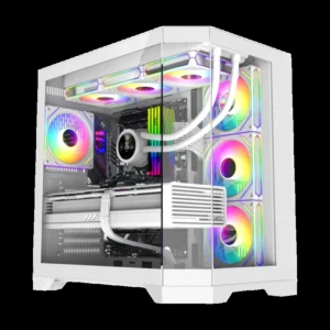 GameMax Hype-A WH Mid-Tower ATX Tempered Glass Computer Case w/4 x PWM ARGB Fans (3 x MB side, 1 x Rear) Pre-Installed, Support 4090 GPU and 360mm AIO - White