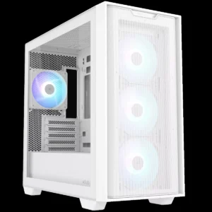 Asus A21 Plus TG ARGB White microATX PC Case (Pre-Installed ARGB Fans, Mesh Front Panel, Compatible with Hidden Port Motherboards, 360mm Radiators, 380mm Graphics, White)