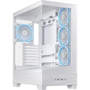 Asus A31 Plus TG ARGB White ATX PC Case - Pre-Installed ARGB Fans, Glass Front Panel, Hidden Port Motherboard Compatible, 360mm Radiators, 380mm Graphics Cards - White