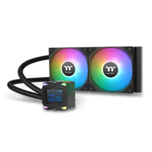 Thermaltake LA240-S ARGB Sync AIO Liquid Cooler: Enhanced Radiator, 4-pin PWM and 3-pin ARGB ports, Copper Base in Large Size, Anti-Vibration Rubber Pads, RGB 2.4" Segment LCD - Black