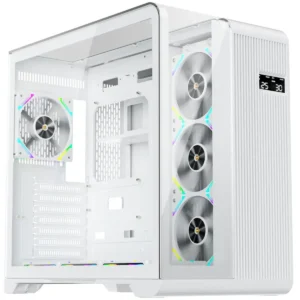 1st Player RT7 ARGB White Edition Gaming Case - Triple Tempered Glass, Advanced Cooling with 7 Fan Support, USB-C & LED Display, Spacious for High-End Builds (4x ARGB Fans Pre-installed)