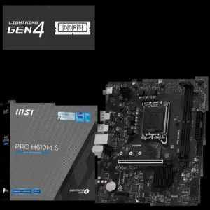 MSI Pro H610M-S Motherboard, Micro-ATX - Supports Intel Core 14th, 13th and 12th Gen Processors, LGA 1700 - DDR5 Memory Boost 5600MHz/MAX, PCIe 4.0 x16 Slot, M.2 Gen3 Slot