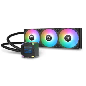 Thermaltake LA360-S ARGB Sync AIO Liquid Cooler: Enhanced Radiator, 4-pin PWM and 3-pin ARGB ports, Copper Base in Large Size, Anti-Vibration Rubber Pads, RGB 2.4" Segment LCD - Black