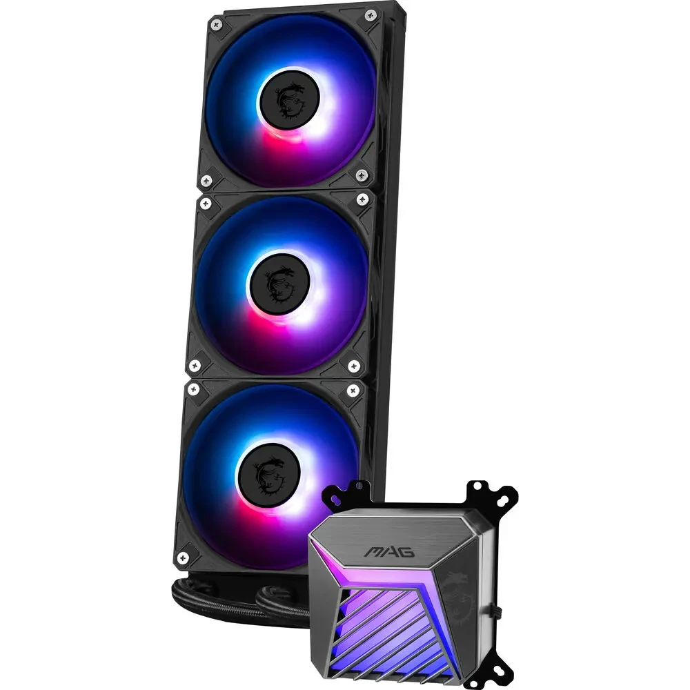 MSI MAG Coreliquid A15 360 AIO ARGB CPU Liquid Cooler - 360mm Radiator, Triple 120mm ARGB PWM Fans, Black - Image 4