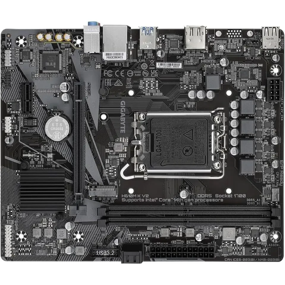 Gigabyte H610M K V2 DDR5 Motherboard - Intel Core 14th CPUs, up to 5600MHz, 1xPCIe 3.0 M.2, 1GbE LAN, USB 3.2 Gen 1 - Image 3