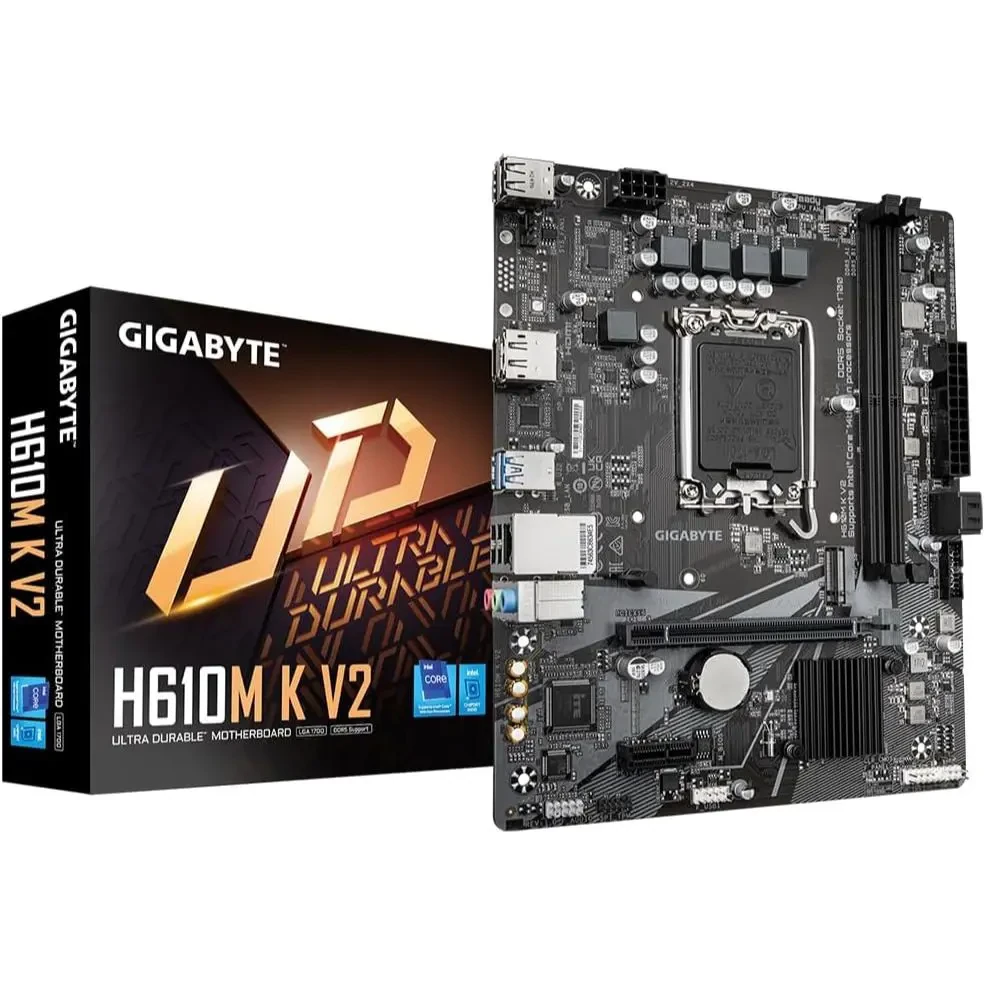 Gigabyte H610M K V2 DDR5 Motherboard - Intel Core 14th CPUs, up to 5600MHz, 1xPCIe 3.0 M.2, 1GbE LAN, USB 3.2 Gen 1