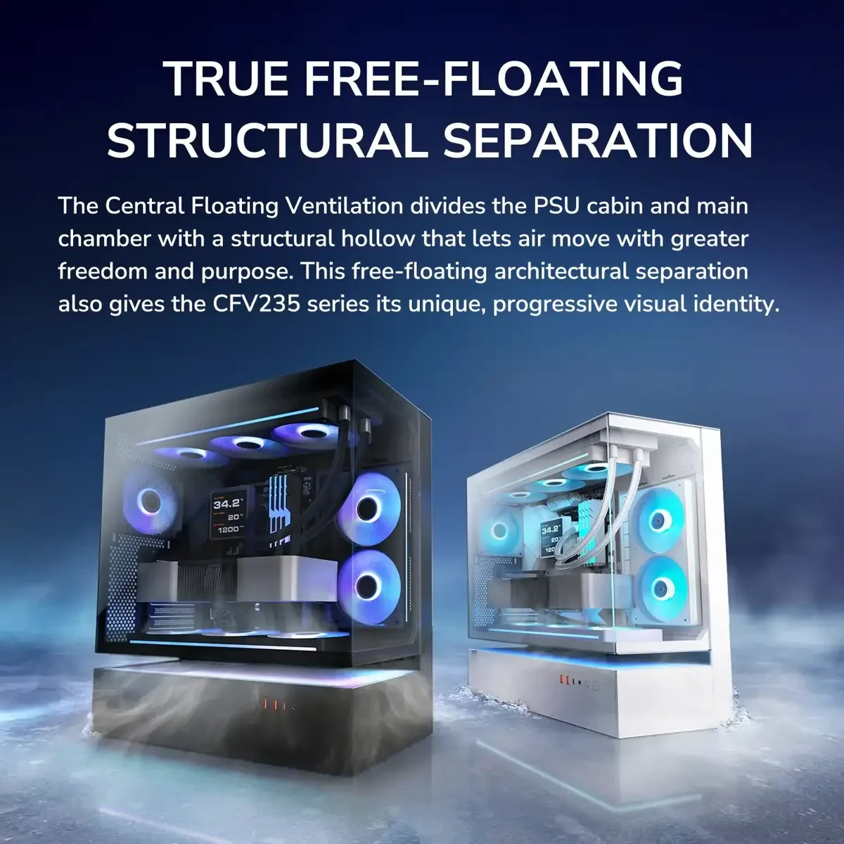 Cougar CFV235 RGB Free-Floating Mid-Tower ATX Gaming Case - White - Image 2