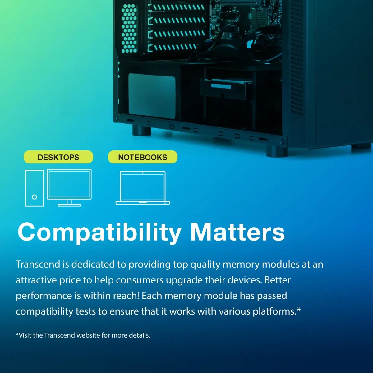 Transcend 16GB DDR4 2666MHz Desktop Memory, JetRam Memory, DRAM Chips up to 21GB/s - 288 pin, 1Rx8, CL19, DIMM Type, Unbuffered Long-DIMM, U-DIMM - Image 3