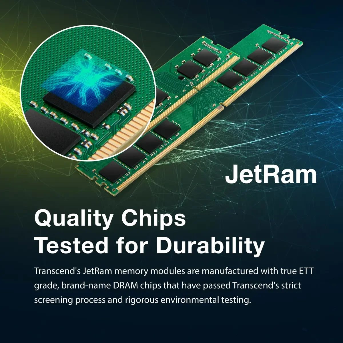 Transcend 16GB DDR4 2666MHz Desktop Memory, JetRam Memory, DRAM Chips up to 21GB/s - 288 pin, 1Rx8, CL19, DIMM Type, Unbuffered Long-DIMM, U-DIMM - Image 4