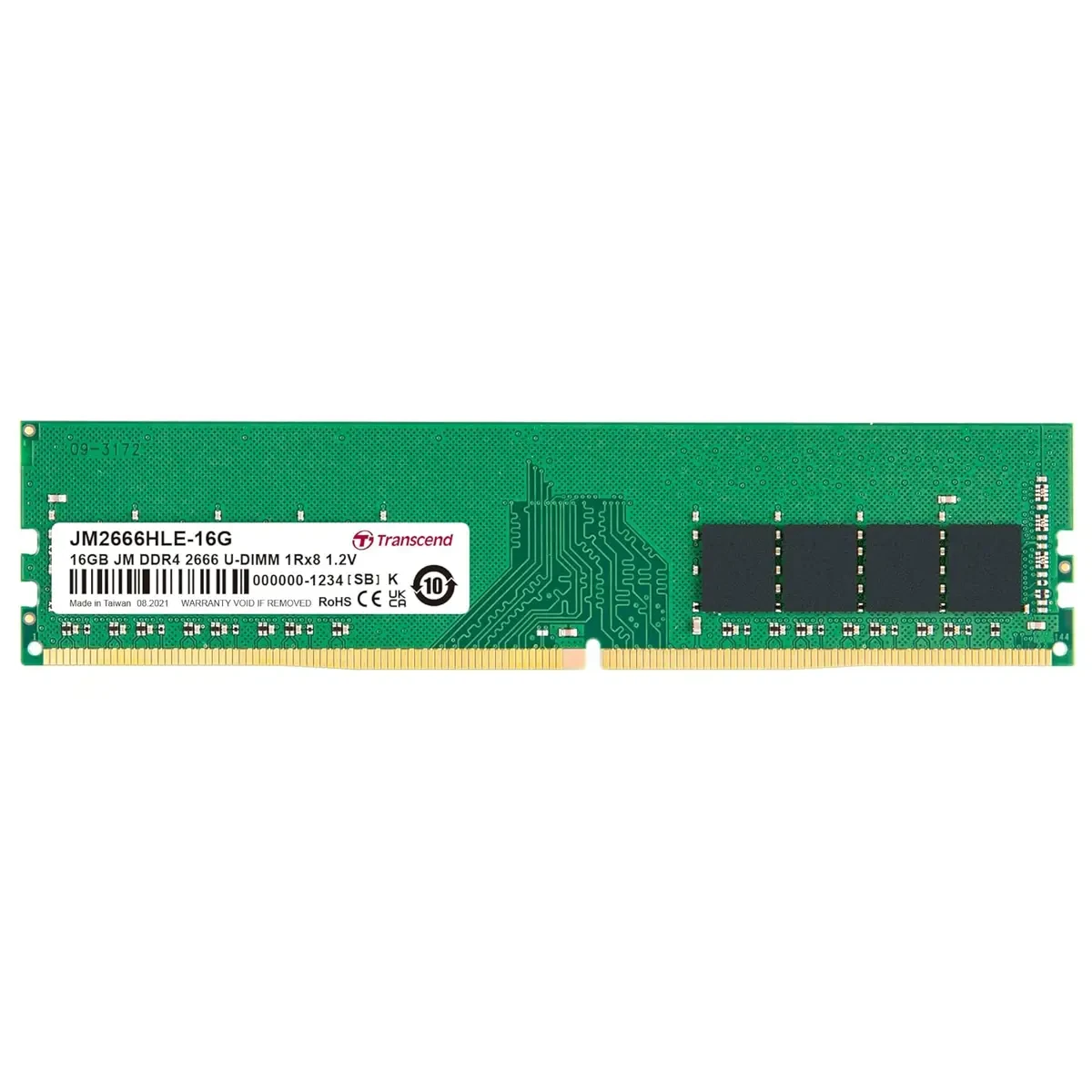 Transcend 16GB DDR4 2666MHz Desktop Memory, JetRam Memory, DRAM Chips up to 21GB/s - 288 pin, 1Rx8, CL19, DIMM Type, Unbuffered Long-DIMM, U-DIMM