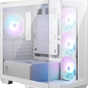 MSI MAG PANO M100R PZ White Premium Mid-Tower Gaming PC Case, Tempered Glass Side Panel, ARGB 120mm Fans, Liquid Cooling Support up to 360mm Radiator, White Color Case