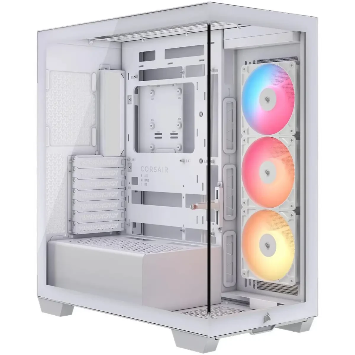 Corsair 3500X RS-R ARGB Mid-Tower PC Case – 3x Pre-Installed RS120-R ARGB Fans, GPU Anti-Sag Arm, Tempered Glass, Fits up to 10x 120mm Fans, Reverse Connection Motherboard Compatible, White