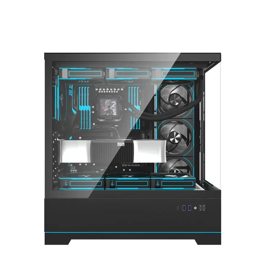DarkFlash DY451 Pro Tempered Glass ATX PC Case, 2x USB 3.0, 1x Type-C, Four-Level Cooling System, Adjustable Fan Speed, Temperature Digital Display, 1x Pre-Installed ARGB Fan - Black - Image 3