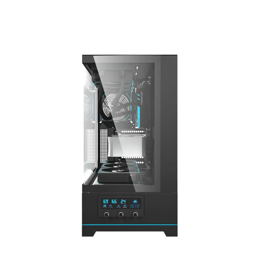 DarkFlash DY451 Pro Tempered Glass ATX PC Case, 2x USB 3.0, 1x Type-C, Four-Level Cooling System, Adjustable Fan Speed, Temperature Digital Display, 1x Pre-Installed ARGB Fan - Black - Image 4