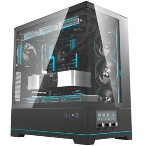 DarkFlash DY451 Pro Tempered Glass ATX PC Case, 2x USB 3.0, 1x Type-C, Four-Level Cooling System, Adjustable Fan Speed, Temperature Digital Display, 1x Pre-Installed ARGB Fan - Black