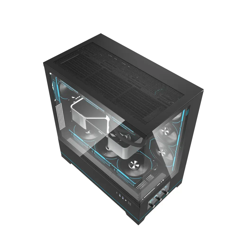DarkFlash DY451 Pro Tempered Glass ATX PC Case, 2x USB 3.0, 1x Type-C, Four-Level Cooling System, Adjustable Fan Speed, Temperature Digital Display, 1x Pre-Installed ARGB Fan - Black - Image 6