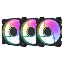 DarkFlash DR08 PWM ARGB Cooling Case Fan, 1600RPM Fan Speed, 1.48mm H2O Static Pressure, 47.35CFM Fan Airflow, 25dBA Noise Level, 7 Blade Fans, 3 Pack, Black