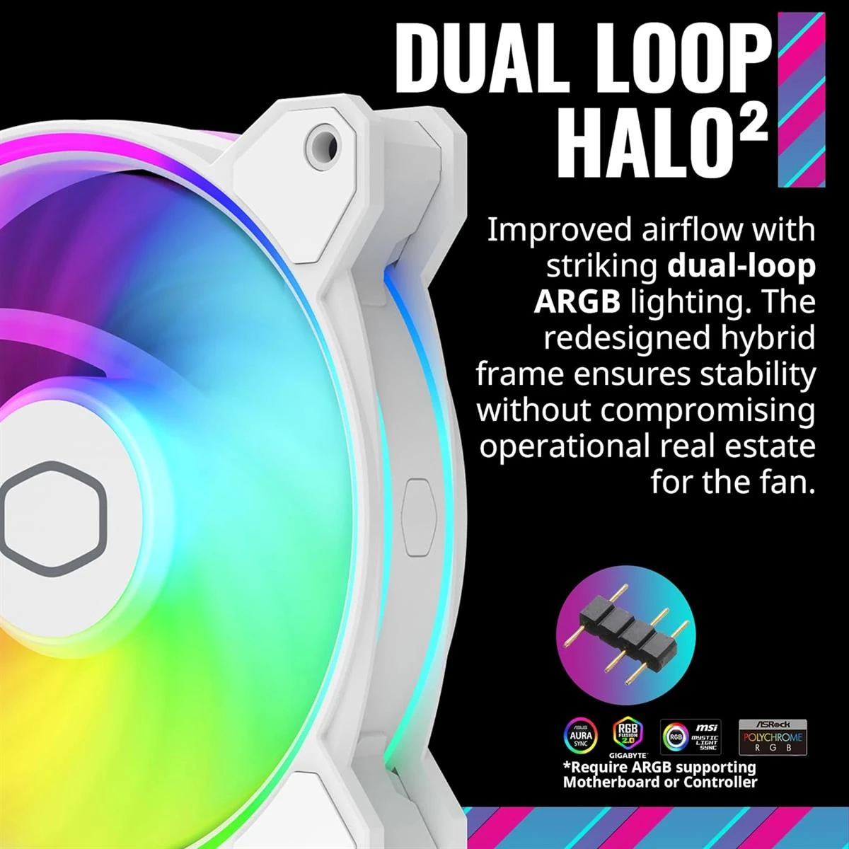 Cooler Master MasterFan MF140 Halo² White Edition ARGB 140mm Case Fan - Image 4