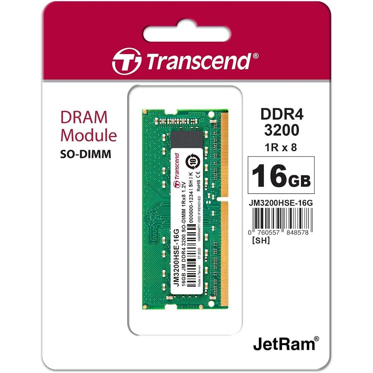 Transcend JetRam 16GB (1x16GB) 3200MHz C22 DDR4 SO-DIMM Laptop Memory - Image 3