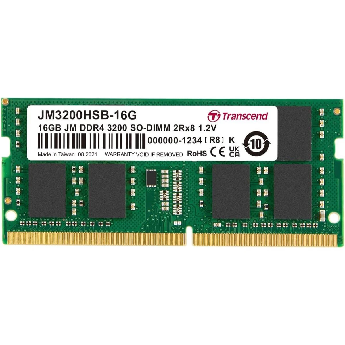 Transcend JetRam 16GB (1x16GB) 3200MHz C22 DDR4 SO-DIMM Laptop Memory